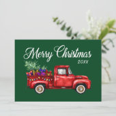  rode vrachtwagenboom geeft prettig kerstjaar feestdagenkaart (Staand voorkant)