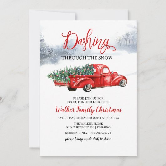  rode vrachtwagenboom kerstuitnodiging kaart (Voorkant)