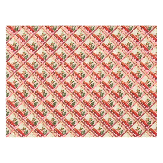 Rode Vrachtwagenboom Woodland Vrolijk Kerstfeest Tafelkleed (Voorkant (Horizontaal))