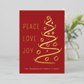 Rode Vrede Liefde Joy Tree Vakantie Goud Folie Feestdagenkaart (Staand Voorkant)