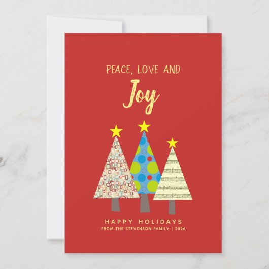 Rode Vrede Liefde Vreugde Kerstkaart (Voorkant)
