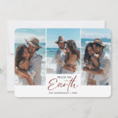 Rode Vrede Op Aarde Paar Strand Foto Kerstmis Feestdagenkaart (Voorkant)