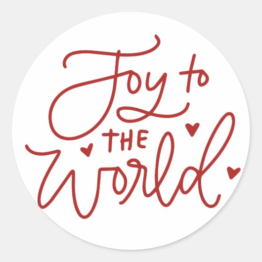 Rode Vreugde aan de Wereld Lettering Kerstmis Ronde Sticker (Voorkant)