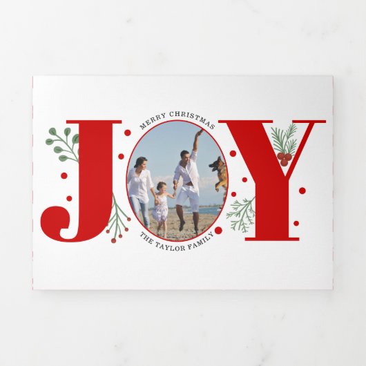 Rode vreugde en kerstfeestfoto's met bessen drieluik wenskaart (Cover)