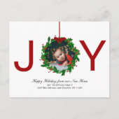 Rode Vreugde Kerstmis Botanische krans Foto Bewege Feestdagenkaart (Voorkant)