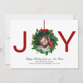 Rode Vreugde Kerstmis Botanische krans Foto Bewege Feestdagenkaart (Voorkant)