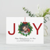 Rode Vreugde Kerstmis Botanische krans Foto Bewege Feestdagenkaart (Staand voorkant)