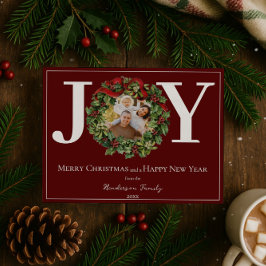 Rode Vreugde Kerstmis Krans Foto Feestdagenkaart