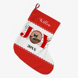 Rode Vreugde met bessen Kerstmis foto kat huisdier Grote Kerstsok