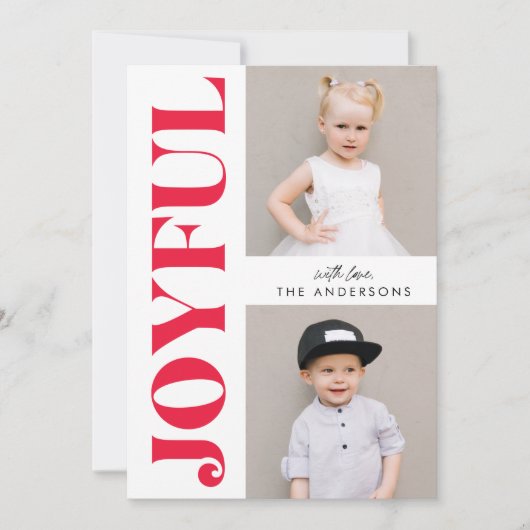 Rode Vreugdevolle Moderne Kerstfoto Feestdagenkaart (Voorkant)