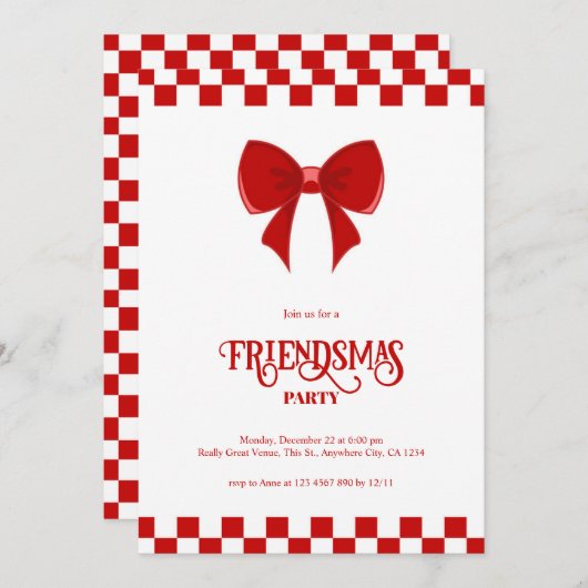 Rode VriendenMas Moderne Kerstfeest Uitnodiging (Voorkant / Achterkant)