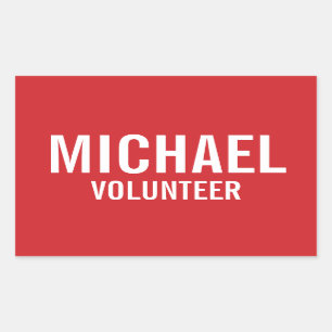 Rode vrijwilliger-badge met aangepaste naam rechthoekige sticker