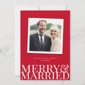 Rode Vrolijk & Getrouwd Pas getrouwd Kerstmis Foto Feestdagenkaart (Voorkant)