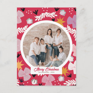 rode vrolijk kerst foto collage gepersonaliseerd feestdagenkaart