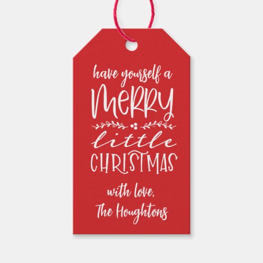 Rode Vrolijk Kerstcadeau Labels Cadeaulabel (Voorkant)