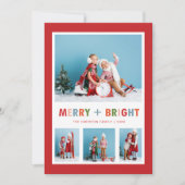 Rode vrolijke en heldere foto collage kerst feestdagenkaart (Voorkant)