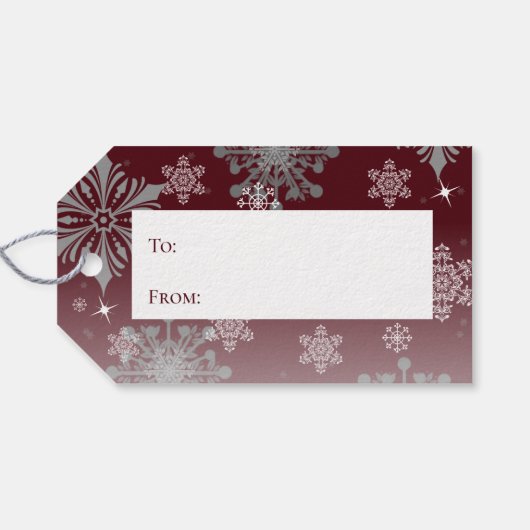 Rode Vrolijke en Heldere Sneeuwvlokken Kerstmis Cadeaulabel (Achterkant Horizontaal)