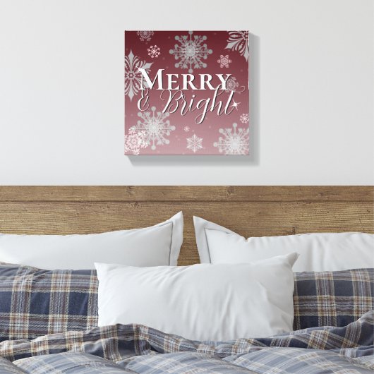 Rode Vrolijke en Heldere Sneeuwvlokken Kerstmis Canvas Afdruk (Insitu (Slaapkamer))