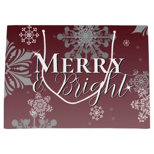 Rode Vrolijke en Heldere Sneeuwvlokken Kerstmis Groot Cadeauzakje (Voorkant)