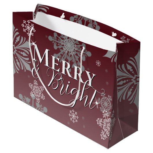 Rode Vrolijke en Heldere Sneeuwvlokken Kerstmis Groot Cadeauzakje (Achterkant Gekanteld)
