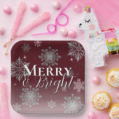 Rode Vrolijke en Heldere Sneeuwvlokken Kerstmis Papieren Bordje (Feest)