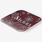 Rode Vrolijke en Heldere Sneeuwvlokken Kerstmis Papieren Bordje (Gebogen)