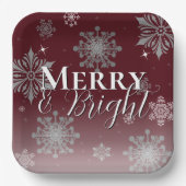 Rode Vrolijke en Heldere Sneeuwvlokken Kerstmis Papieren Bordje (Voorkant)