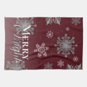 Rode Vrolijke en Heldere Sneeuwvlokken Kerstmis Theedoek (Horizontaal)