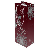 Rode Vrolijke en Heldere Sneeuwvlokken Kerstmis Wijn Cadeautas (Achterkant Gekanteld)