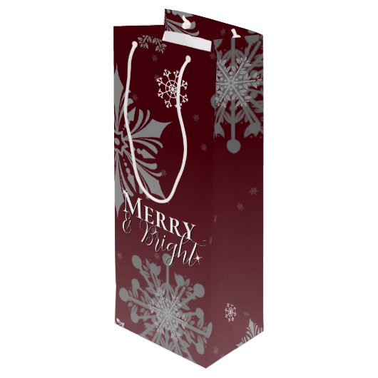 Rode Vrolijke en Heldere Sneeuwvlokken Kerstmis Wijn Cadeautas (Achterkant Gekanteld)