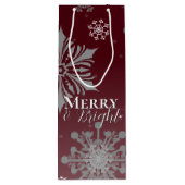 Rode Vrolijke en Heldere Sneeuwvlokken Kerstmis Wijn Cadeautas (Achterkant)