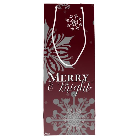 Rode Vrolijke en Heldere Sneeuwvlokken Kerstmis Wijn Cadeautas (Achterkant)