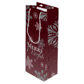 Rode Vrolijke en Heldere Sneeuwvlokken Kerstmis Wijn Cadeautas (Voorkant Gekanteld)