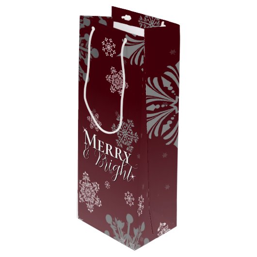 Rode Vrolijke en Heldere Sneeuwvlokken Kerstmis Wijn Cadeautas (Voorkant Gekanteld)