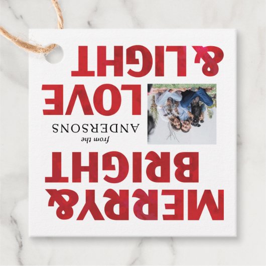 Rode Vrolijke Heldere Liefde en Lichte Kerstvakant Bedankjes Labels (Voorkant)