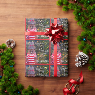 Rode vrolijke heldere rustieke sneeuwman naam leuk cadeaupapier