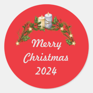Rode vrolijke kerst 2024 ronde sticker