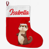 Rode Vrolijke Kerst Eekhoorn Bever Santa hat Xmas Grote Kerstsok (Voorkant)