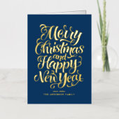 Rode vrolijke kerst en een gelukkig nieuwjaar folie feestdagenkaart (Voorkant)