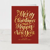 Rode vrolijke kerst en een gelukkig nieuwjaar folie feestdagenkaart (Voorkant)