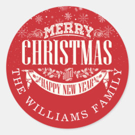 Rode vrolijke kerst en een gelukkig nieuwjaar ronde sticker