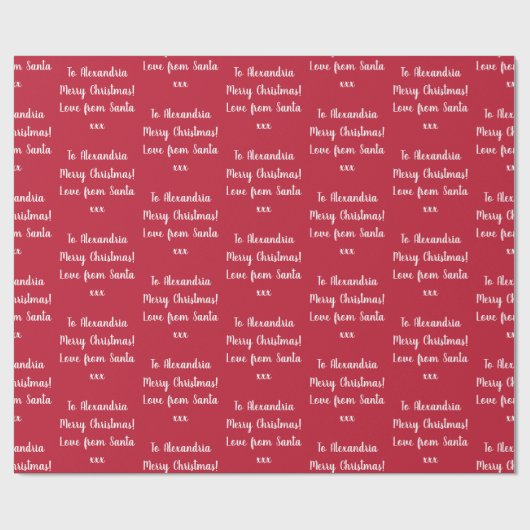 Rode vrolijke kerst gepersonaliseerde naam van de  cadeaupapier (Vlak)