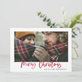 Rode vrolijke kerst geruite fotokaart feestdagenkaart (Staand voorkant)