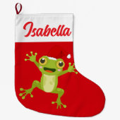 Rode Vrolijke Kerst Groene kikker Kerstmuts Xmas Grote Kerstsok (Voorkant)