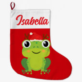 Rode Vrolijke Kerst Groene kikker Kerstmuts Xmas Grote Kerstsok (Voorkant)