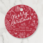 Rode vrolijke kerst hand tekenen bedankjes labels (Achterkant)