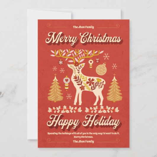 Rode vrolijke kerst & Happy Holiday Groet Kaart (Voorkant)