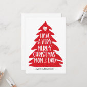Rode vrolijke kerst Kaart voor papa en mama (Voorkant / Achterkant in situ)