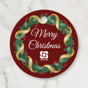 Rode Vrolijke Kerst krans Custom Company Party Bedankjes Labels