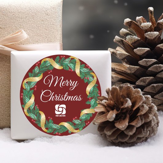 Rode Vrolijke Kerst krans Custom Company Party Ronde Sticker